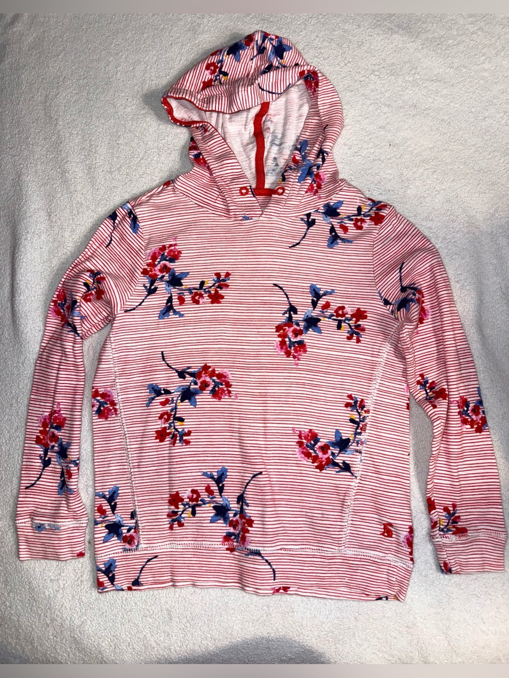 Joules Marlston Printed red and white striped Hooded Sweatshirt, size 7/8